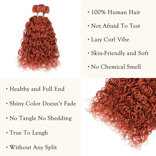 Vista 4 de Paquete de cabello humano ondulado #350, color naranja quemado, 10 pulgadas, doble trama rizado, 100% cabello humano brasileño, 1 paquete