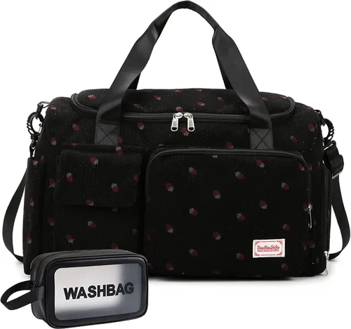 Vista 8 de Bolsa de Gimnasio Pequeña para Mujer, Bolsa de Lona de Viaje, Bolsa de Fin de Semana con Compartimento para Zapatos
