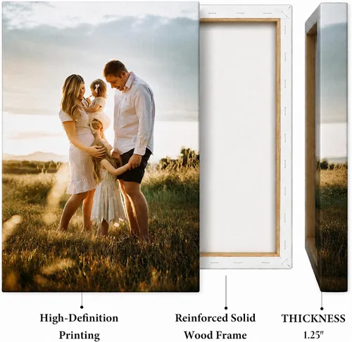 Vista 4 de Impresión de lienzo de foto personalizada, cuadro personalizado en lienzo para arte de pared, impresión de retrato de familia, boda y mascotas, obra