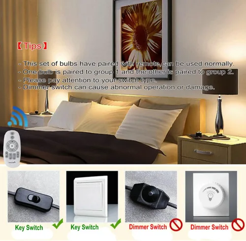 Vista 5 de Bombillas LED inteligentes E26 de 12 W regulables con control remoto inalámbrico de 3 zonas de 2.4 GHz, temperatura de color ajustable (cálido/frío)