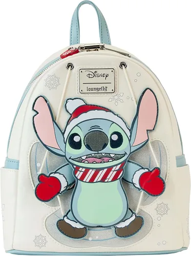 Vista 4 de Loungefly Disney Stitch Holiday Snow Angel - Mini mochila con purpurina, Blanco, Mini mochila
