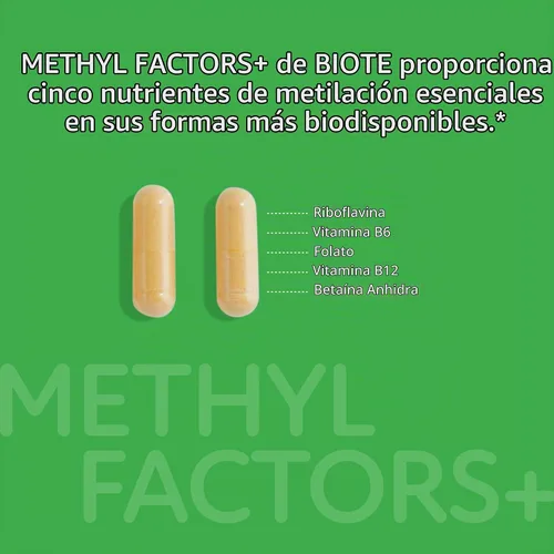 Vista 3 de Biote Nutraceuticals - Factores de metilo+- Circulación + estado de ánimo (90 cápsulas)