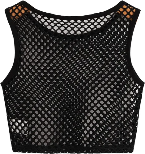 Vista 2 de SweatyRocks Camiseta sin mangas para mujer, de malla transparente, cuello redondo, chaleco corto