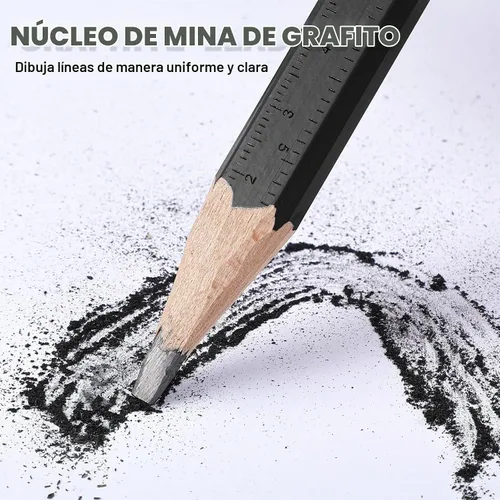 Vista 5 de Honoson 200 lápices planos de construcción con regla impresa, madera grafito, 2 sacapuntas de carpintero para herramienta de marcado de carpintería