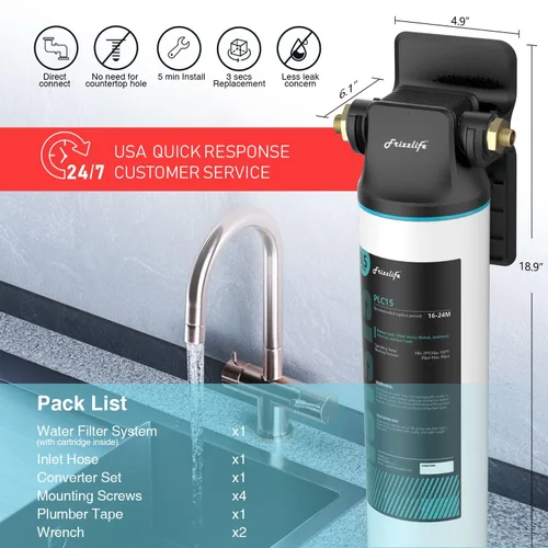 Vista 5 de Frizzlife SW15 - Sistema de filtro de agua para debajo del fregadero, certificado NSF/ANSI 53 y 42, reduce el 99,99% de plomo, cloro, mal sabor