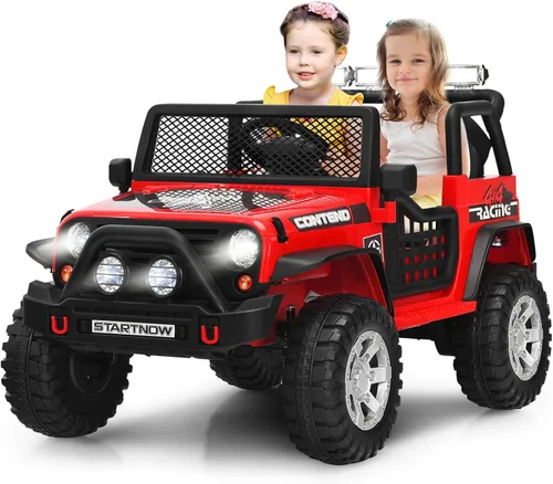 Vista 10 de Costzon - Camioneta de paseo para niños de 2 plazas, vehículo eléctrico con batería de 12 V con control remoto, 2 velocidades, suspensión