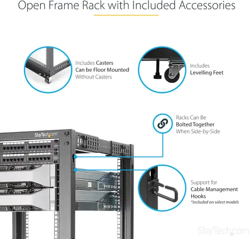 Vista 4 de StarTech Rack 8U de 4 postes para servidores, rack de marco abierto de 19