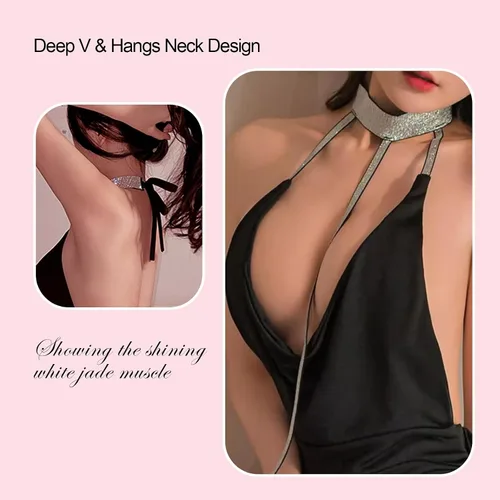 Vista 4 de Vestido de lencería sexy con espalda abierta, uniforme exótico, camisón halter recortado, ropa de dormir en V