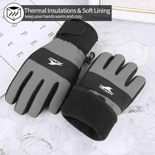 Vista 5 de Achiou Guantes de esquí para niños, guantes de nieve impermeables de invierno para niños, guantes de snowboard cálidos para pantalla táctil