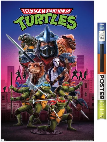 Vista 17 de Teenage Mutant Ninja Turtles (1990) - Póster de pared de una hoja, 22.4 pulgadas de largo x 14.7 pulgadas de ancho, versión enmarcada de madera