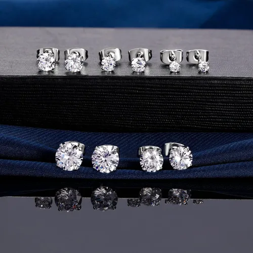 Vista 3 de 18K White GoldGold Plated Round Cut Cubic Zirconia Stud Earrings Sets for Women and Men 5 Pairs 3-7mm