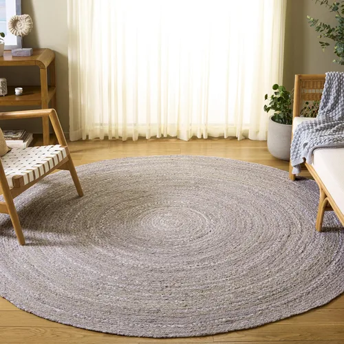 Vista 47 de SAFAVIEH Alfombra trenzada de la colección – Alfombra redonda de 3 pies, color beige con detalles rosados, algodón hecho a mano, estilo cabaña