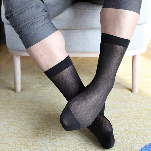 Vista 2 de Uaussi 10 pares de calcetines de vestir ultrafinos para hombre, calcetines de negocios de seda transparente, pantalones de trabajo de nailon suave