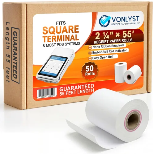 Vista 8 de Rollo de papel de recibo para máquina de tarjeta de crédito Square Terminal (10 rollos)
