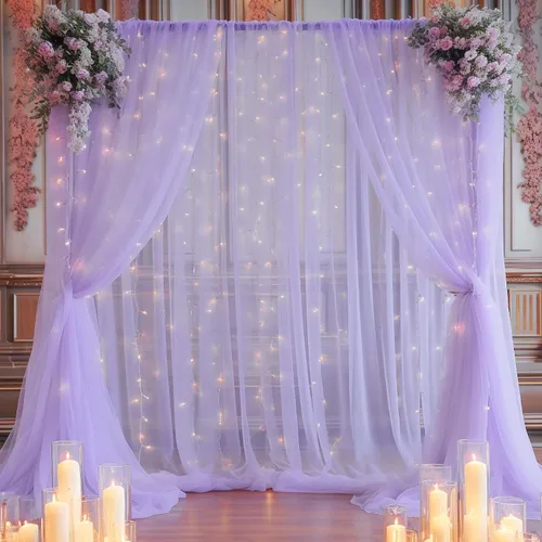 Vista 37 de Cortina de telón de fondo de tul azul bebé de 10 x 8 pies con cadena de luces para fiestas, cortinas de fondo transparentes para bodas, baby shower