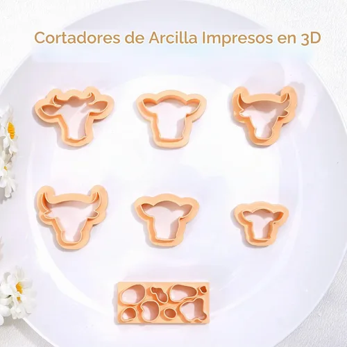 Vista 2 de Puocaon Cortadores de arcilla con forma de vaca, 7 piezas de cortadores de aretes de arcilla con forma de vaca, cortadores de arcilla