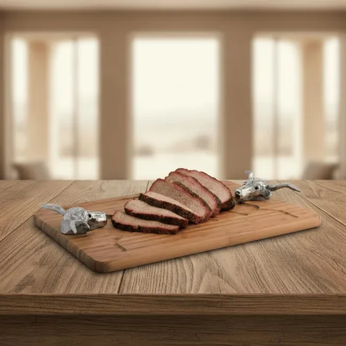 Vista 9 de Arthur Court - Tabla de tallar de madera de bambú con mango de aluminio, perfecta para servir carnes o aperitivos, 20 x 13 pulgadas