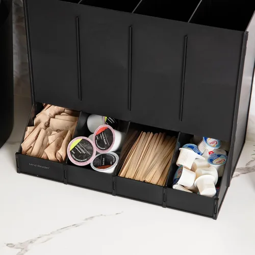 Vista 5 de Mind Reader Dispensador de cápsulas de café de una sola porción con 4 compartimentos, capacidad para 120 cápsulas, sala de descanso, 14.5 pulgadas