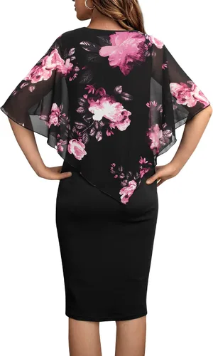 Vista 4 de Bodhi talk - Vestido ajustado hasta la rodilla con cuello en V y manga tipo capa para mujer