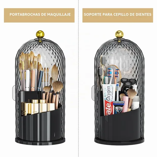 Vista 3 de Organizador de brochas de maquillaje con tapa, soporte giratorio de 360 grados para brochas de maquillaje con tapa, almacenamiento de brochas de Dia