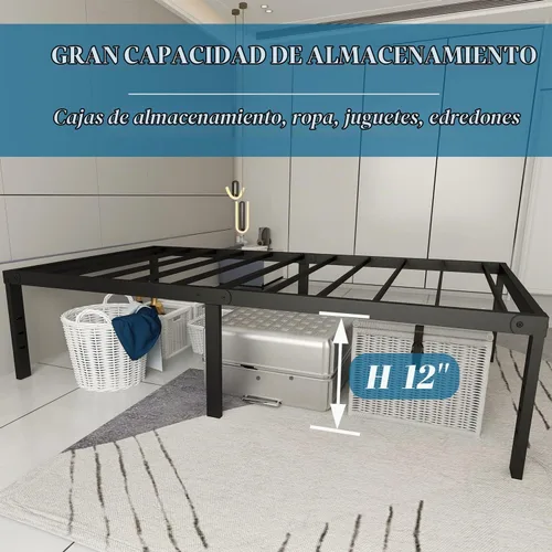 Vista 6 de Marco de cama tamaño individual de 14 pulgadas, plataforma de metal de alta resistencia, base de colchón de listones de acero resistente