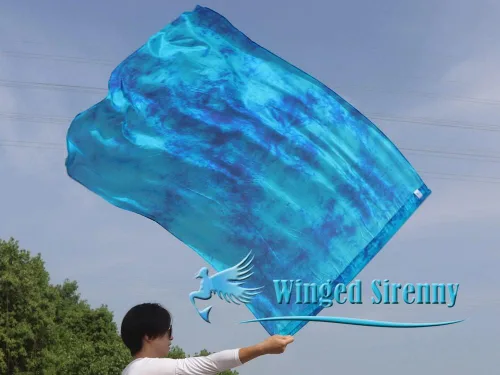 Vista 5 de Winged Sirenny Banderas flexibles de alabanza porfética de adoración de danza, serpentina rectangular de 50 pulgadas (luna azul)