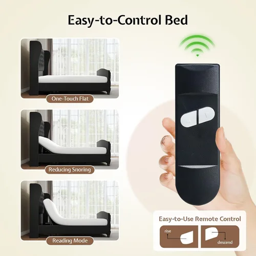 Vista 3 de LUXOAK Base de cama ajustable tamaño Queen con cabecero copetudo y respaldo de ala, base de cama ajustable inteligente con doble motor y control