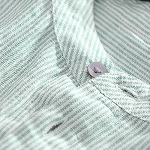 Vista 4 de Camiseta de manga corta de algodón y lino para hombre, de verano, con botones de 34 y manga corta, informal, ajuste relajado