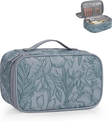 Vista 12 de Relavel Bolsa de maquillaje pequeña para mujer y niña, bolsa de maquillaje y brochas portátil de 2 capas, organizador de brochas de regalo de Navidad