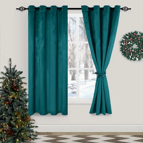 Vista 24 de XWZO Cortinas de terciopelo azul de 63 pulgadas de largo, elegantes cortinas de lujo suaves para sala de estar, aislamiento térmico, oscurecimiento