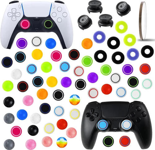 Vista 2 de Accesorios de control para PS5 Pulgar Grips Tapas de joystick con extensor de pulgar alto, cubiertas de repuesto para joystick, anillos de precisión