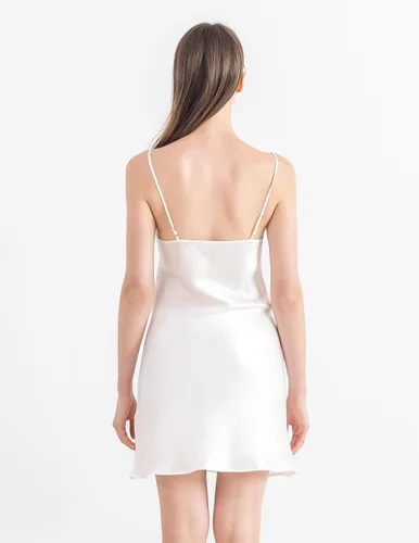 Vista 8 de THXSILK Camisón de seda para mujer, 100% real 19 Momme seda morera ropa de dormir cuello redondo tirantes espagueti camisón camisón
