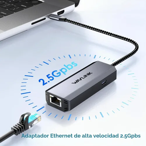 Vista 3 de WAVLINK Adaptador USB C a Ethernet de 2,5 Gbps, adaptador USB a Ethernet de 2,5 G 95W Power for Laptop, USB-C to RJ45 Network Converter