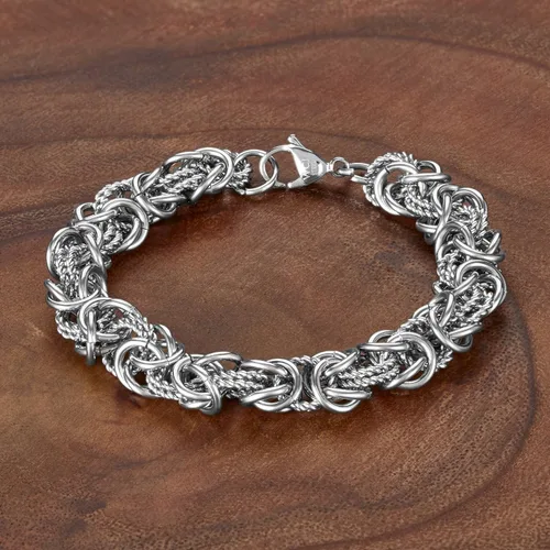 Vista 5 de ELYA Pulsera bizantina intrincada de acero inoxidable para mujer - 8", Acero inoxidable