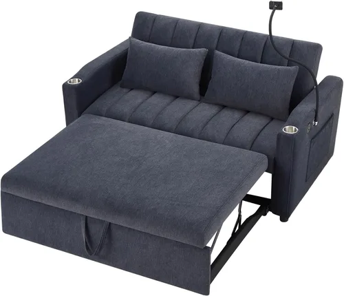 Vista 8 de LUMISOL Sofá cama convertible 3 en 1 de 55.9 pulgadas con puertos USB, portavasos, soporte giratorio y bolsillos de almacenamiento, sofá cama Gris