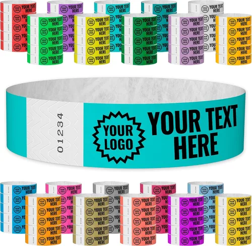 Vista 15 de Tyvek - Pulseras personalizadas de 3/4 de pulgada para eventos - Personalizadas con imagen o logotipo (tipo papel) Personalize w/ Clipart Text &