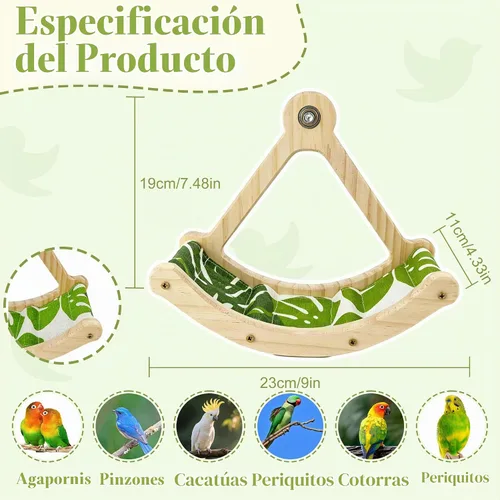 Vista 6 de FlidRunest Juguete de perca de pájaro mejorado con hamaca, juguete interactivo mecedora de periquitos, juguetes de forrajeo, hamaca de tela verde