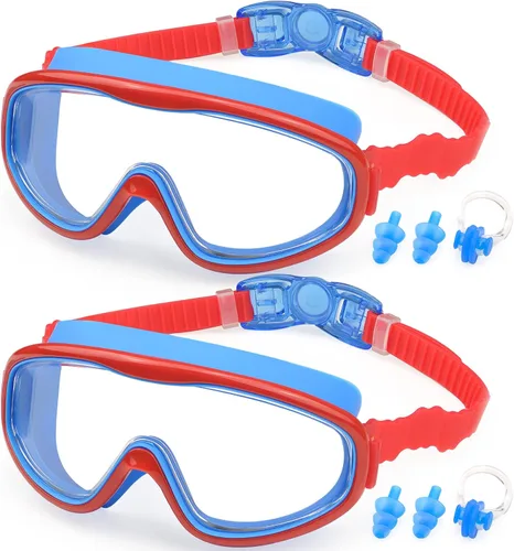 Vista 15 de KAILIMENG Gafas de natación para niños, paquete de 2 gafas de natación para edades de 3 a 15 años, antivaho y anti-rayos UV Cear de visión amplia