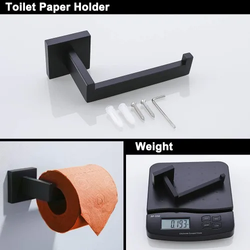 Vista 4 de TURS Juego de 3 toalleros negros con anillo para toallas, gancho para toallas de baño, de acero inoxidable, montaje en pared.