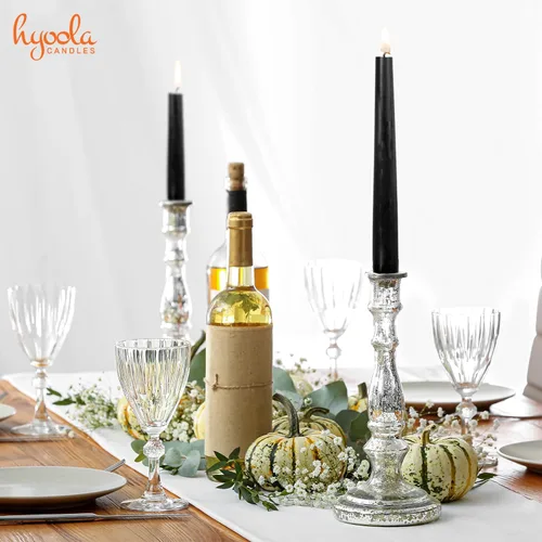 Vista 5 de Hyoola Paquete de 12 velas altas cónicas – Vela negra sin goteo de 10 pulgadas sin perfume – Cera de parafina con mechas de algodón – 8 horas
