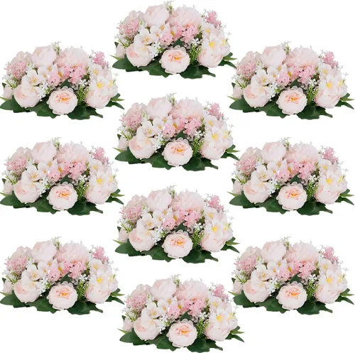 Vista 30 de Centros de mesa de bolas de flores para mesas: rosa de seda carmesí