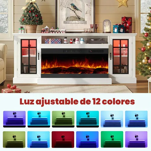 Vista 9 de LUXOAK Soporte de TV con chimenea de 75 pulgadas con chimenea eléctrica de Blanco envejecido