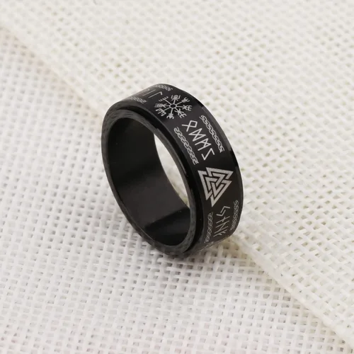 Vista 4 de Anillo vikingo de runa anti ansiedad, anillos de texto nórdico, joyería vikinga, banda de promesa de boda para hombres y mujeres