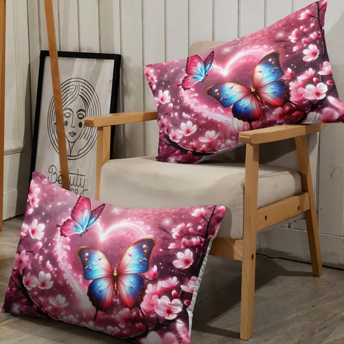Vista 6 de AILONEN Juego de sábanas bajeras de mariposa y mariposa para niñas, juego de ropa de cama con diseño de mariposas y cerezos rosados, para regalo