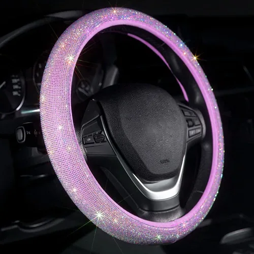 Vista 9 de Funda para volante de coche con brillantes Carwales para mujeres y niñas, accesorios de coche negros con cristal de diamante de 15 pulgadas