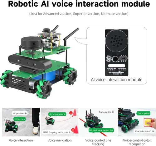 Vista 9 de Yahboom Robot AI Python Programa ROS2 Robot con RPi 5 8GB Powered Robot Educativo AI Módulo de voz Mapeo Navegación 360° Movimiento
