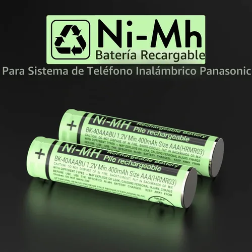 Vista 3 de RocketBus 2 paquetes de baterías de repuesto BK-40AAABU de 1.2V 400mAh para teléfono inalámbrico Panasonic