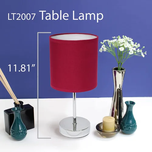 Vista 6 de Simple Designs LT2007-WNE-LB - Mini lámpara de mesa básica cromada para sala de estar, mesita de noche, escritorio, encimera, rojo vino