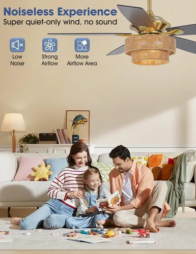 Vista 2 de Parrot Uncle Ventiladores de techo con luces y control remoto, ventilador de techo rústico de 52 pulgadas para dormitorio, ventiladores de techo al