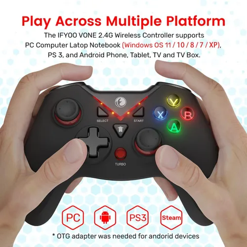Vista 2 de IFYOO VONE 2.4G Wireless Game Controller, Dual-Vibration Gaming Gamepad Joystick for PC Windows 11 10 8 7 Steam, PS3, Android Phone Tablet TV